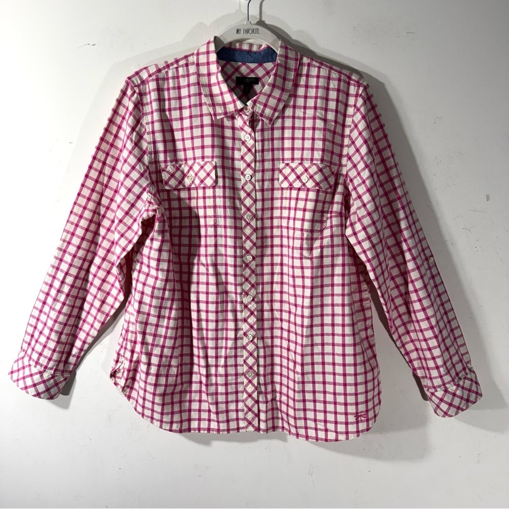 Talbots Pink Plaid Button Down Shirt